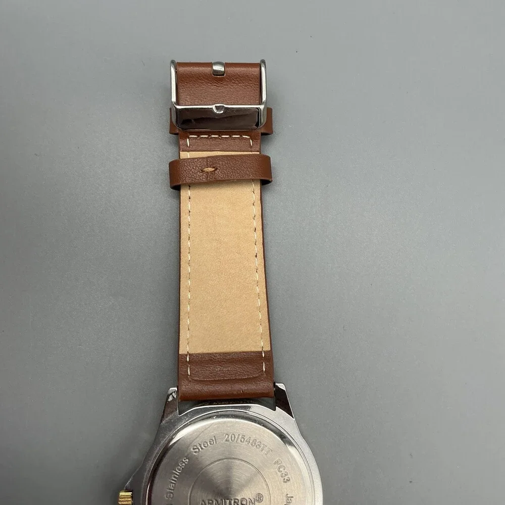 Armitron 20/5483TT Mens Watch 42mm Green Dial Brown Leather Day Date New Battery
